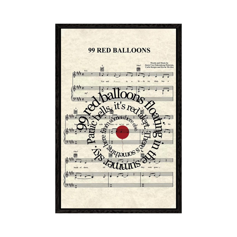 99 Red Balloons - Print on Canvas, 101.6 cm H x 66.04 cm W, Black Framed