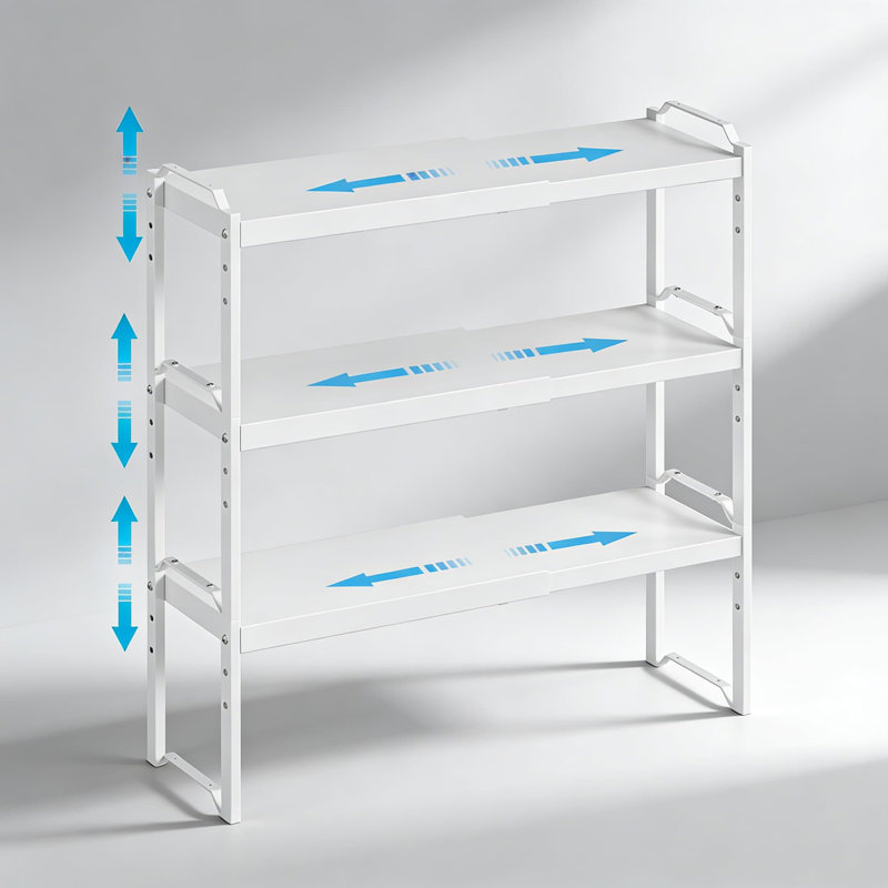 Stackable Adjustable Kitchen Cabinet Organizer Shelf, Expandable Metal Storage Rack For Countertop, Pantry, And Cupboard, 3-Pack