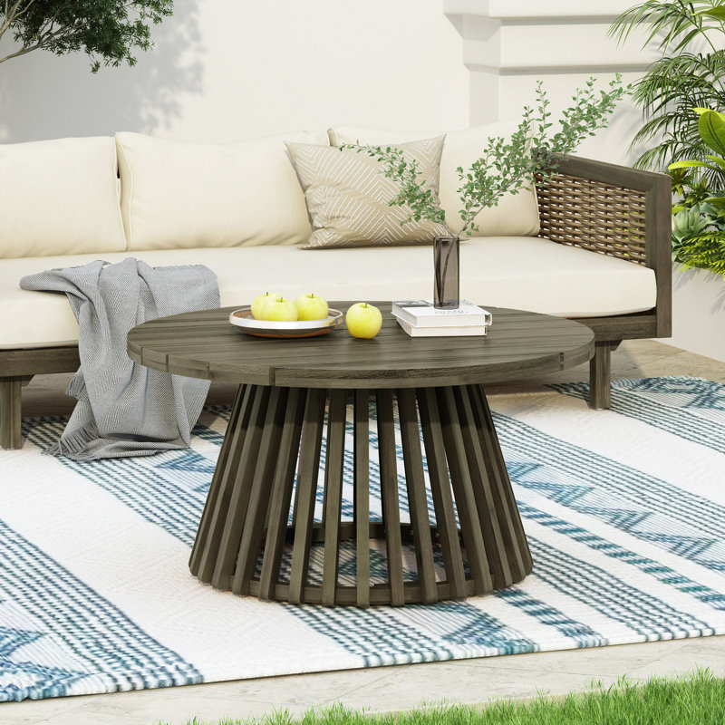 Table basse d'extérieur en bois d'acacia - ronde - finition grise - pour cour arrière / balcon, Gris
