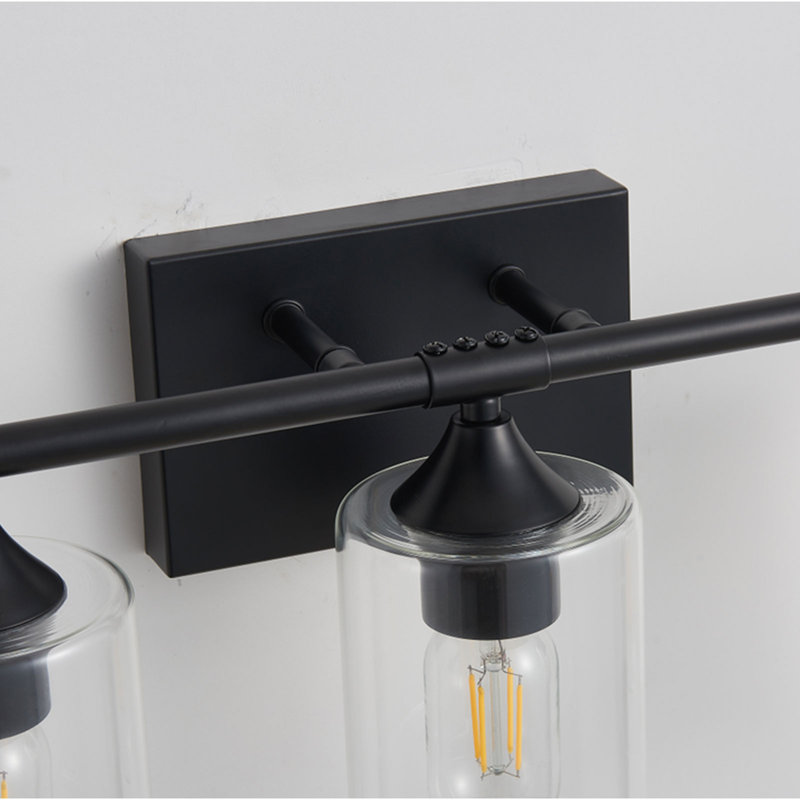 Applique murale 5 lumières pour salle de bain, noir mat avec abat-jour en verre transparent pour miroir de salle de bain et salle d'eau
