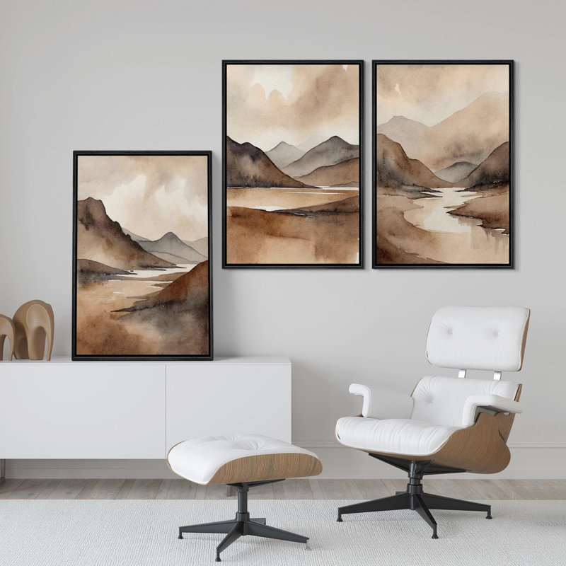 Abstrait, paysage de montagne brun, neutre, chambre à coucher moderne, décor chaleureux, impression sur toile encadrée
