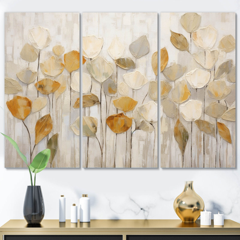 Ensemble d'impressions botaniques beige II - Wildflowers Botanicals, H 32 po x l 48 po x P 1 po