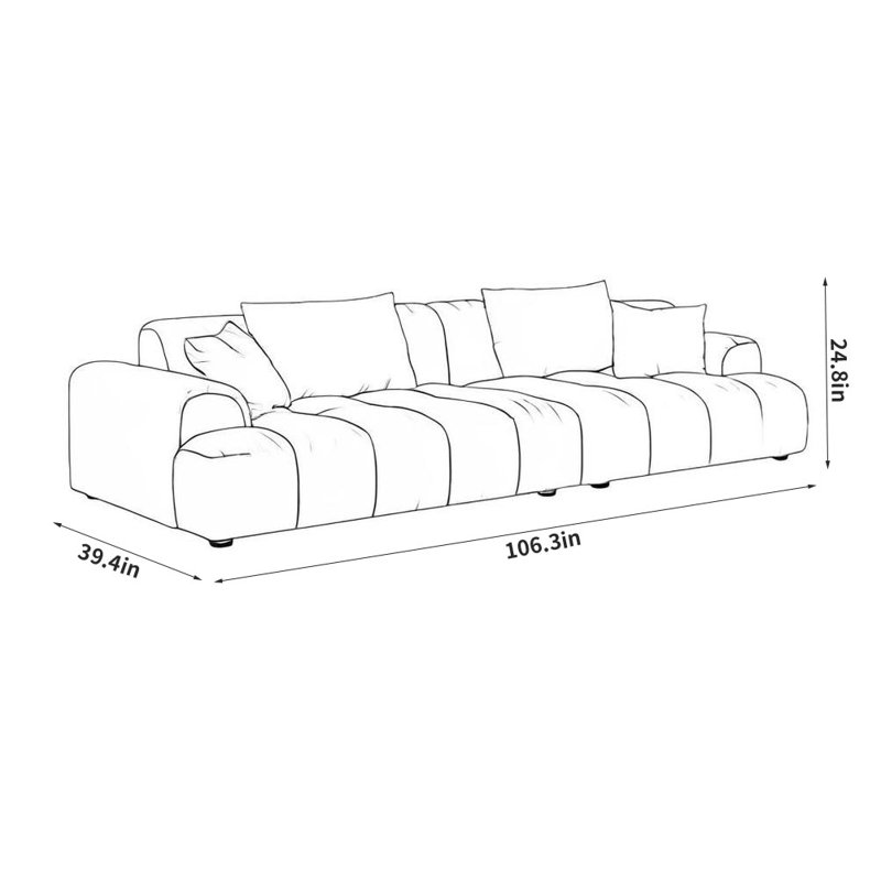 Canapé décontracté de style crème, H 24,8 po x l 106,3 po x P 39,4 po, Blanc cassé / blanc