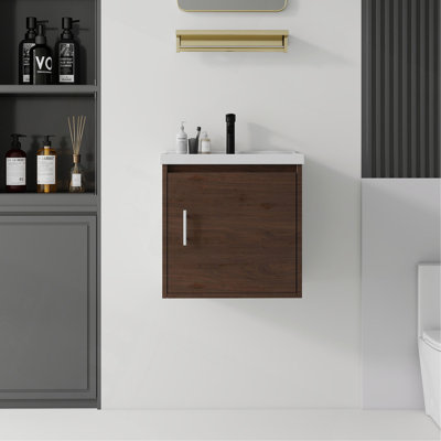 Ensemble de vanité suspendue de 50 cm (20 po), armoire murale en contreplaqué massif avec lavabo en céramique et portes à fermeture en douceur pour petites salles de bain
