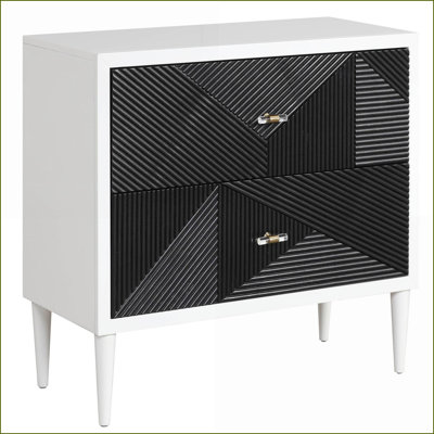 White &amp; Black Patterned Accent Nightstand with 2 Drawers