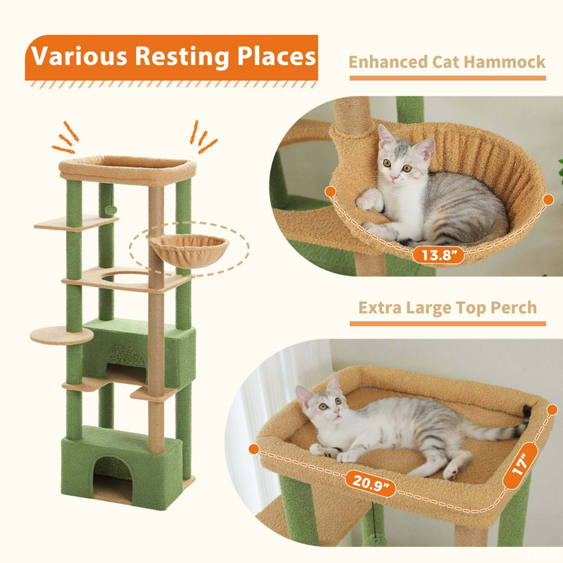 Green Tall Cat Tree Tower with Sisal Scratching Posts