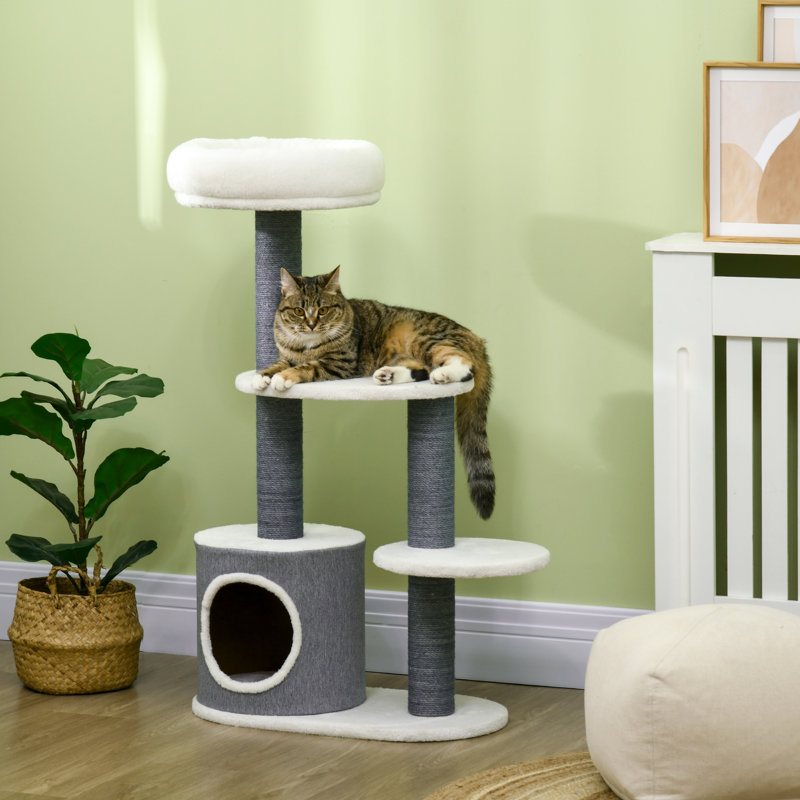 Arbre à chat, tour à chat multi-niveaux avec poteaux à griffer, condo, blanc