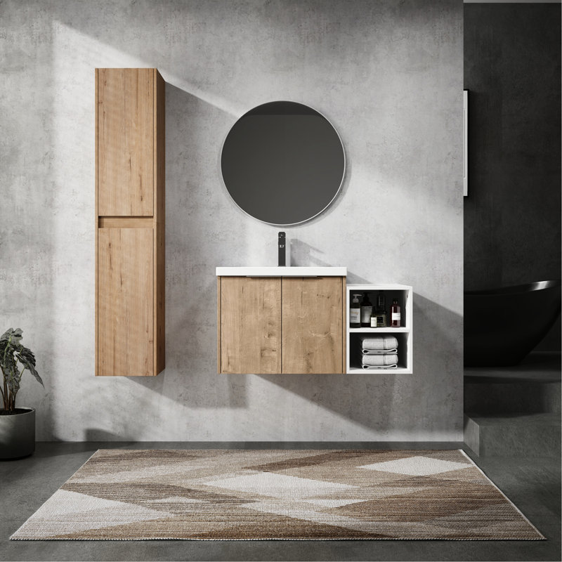 Meuble-lavabo moderne avec lavabo et armoire latérale - installation murale facile à nettoyer de 36 po - Structure esthétique
