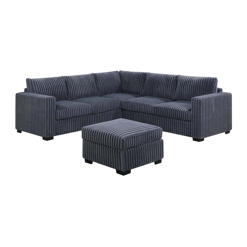 4-Piece Sectional Set W/ Ottoman, Gray Corduroy