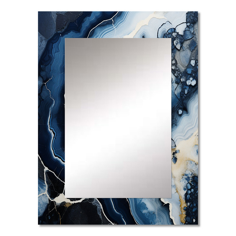 «Blue Stone Geode», grand miroir mural en pierre spirituelle, art décoratif imprimé en métal, 32 po x 24 po