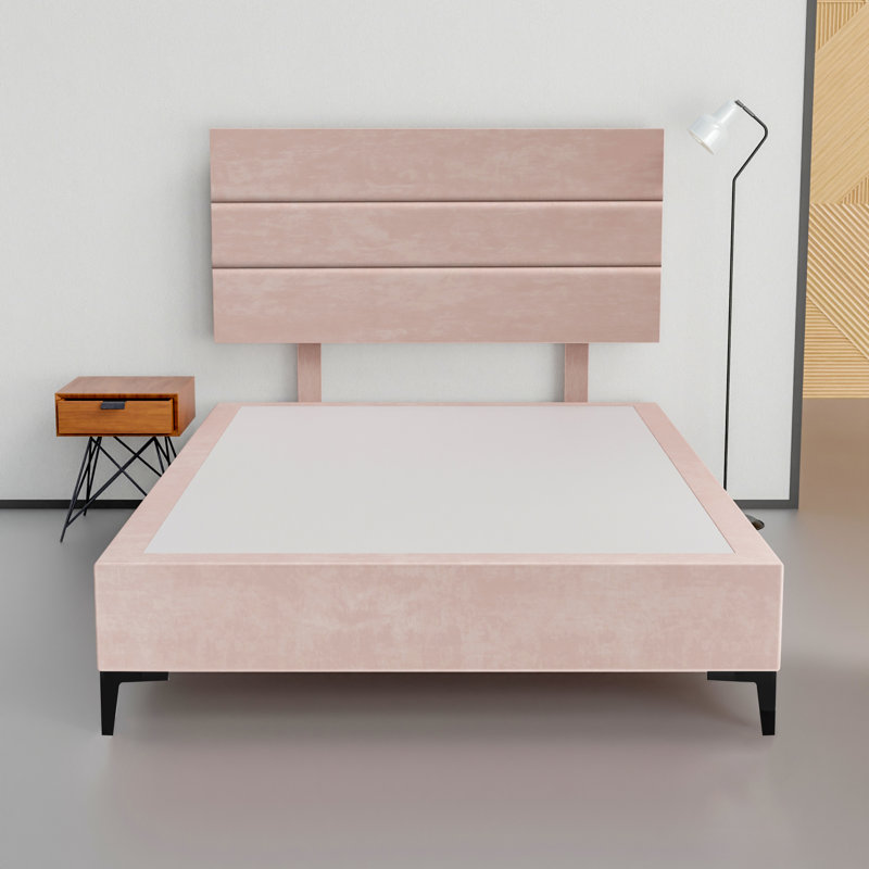 Lit plateforme tapissier Allondra, Double TG, Rose clair