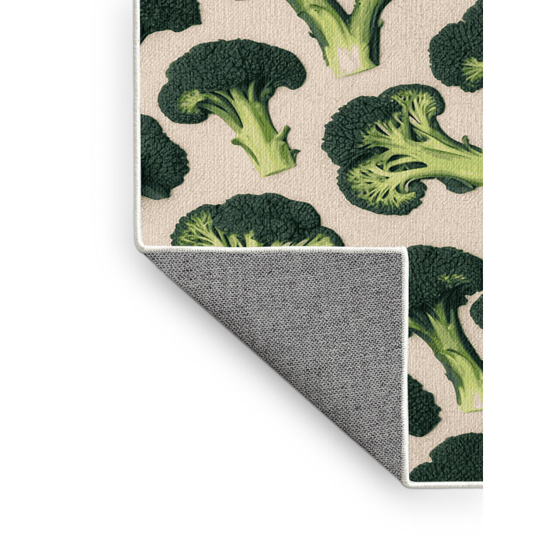 Tapis lavable avec fleurs et broccoli, Rectangulaire 7 pi x 10 pi
