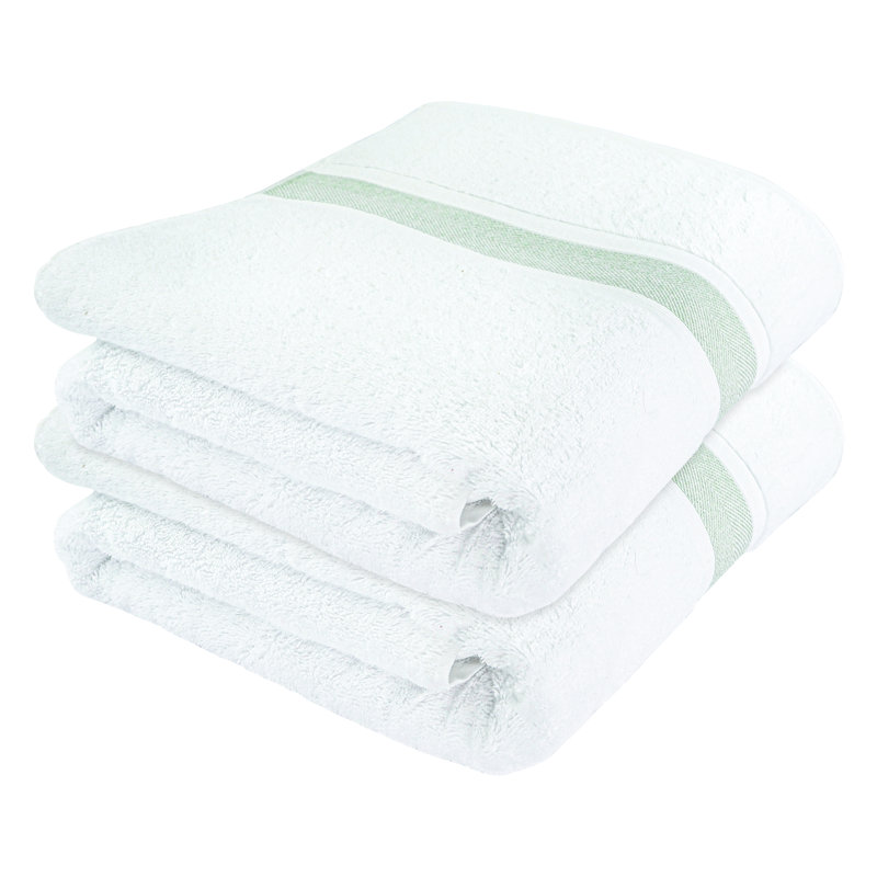Plush Bath Towel, White/Green, 2