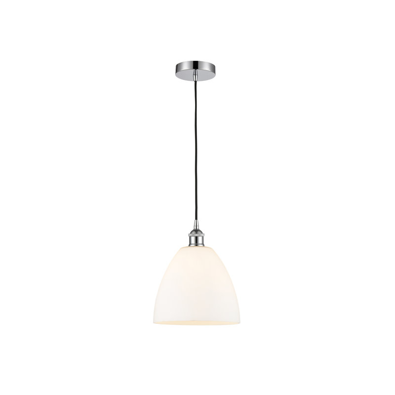 Luminaire suspendu conique à 1 lumière Bluford, H 12,25 po x l 9 po x P 9 po, Blanc mat, Chrome poli