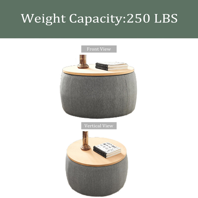 Round Storage Ottoman, 2 In 1 Function, Work As End Table And Ottoman, Dark Grey