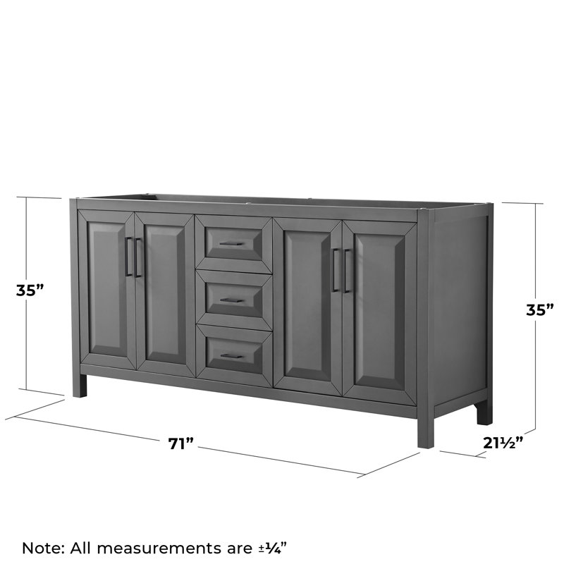 Base de meuble-lavabo double de salle de bain 71" avec miroir seulement Daria, Gris foncé / noir mat