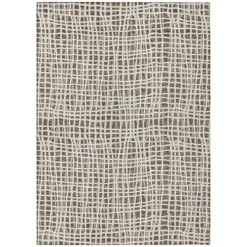 3' X 5' Beige And Ivory Striped Washable Indoor Outdoor Area Rug