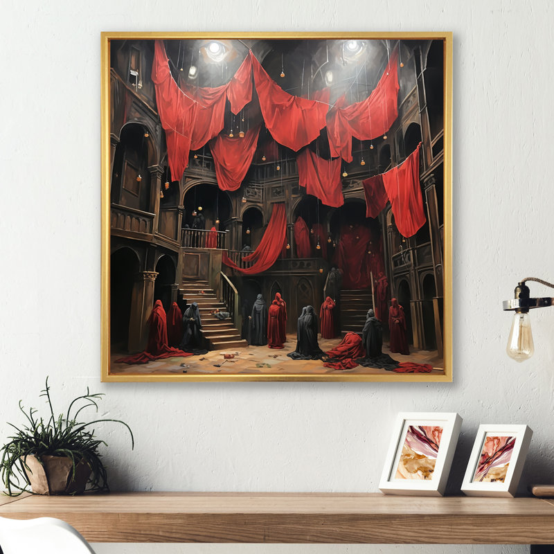 Rouge et noir, théâtre dramatique expressionniste - art mural de théâtre, Or, H 30 po x l 30 po