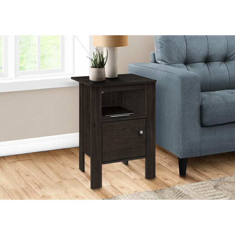 Table d'appoint rustique pour la chambre à coucher - Stratifié brun avec surface de rangement ouverte