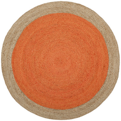 Round Vicksburg Chevron Handmade Flatweave Jute Orange Area Rug