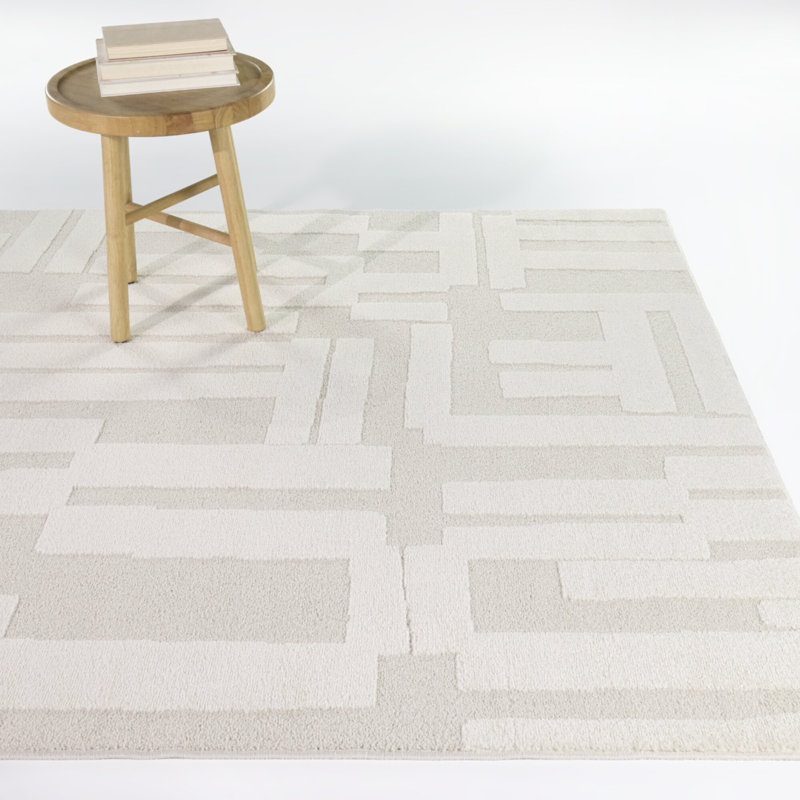 Caspar Cream Global Geometric Area Rug, 5'3" x 7'