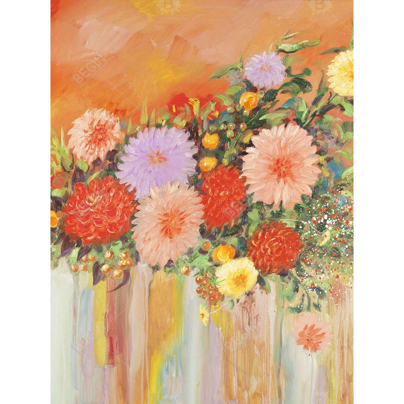 Fleurs abstraites colorées - décor de toile encadrée romantique orange, H 49,25 po x l 37,25 po