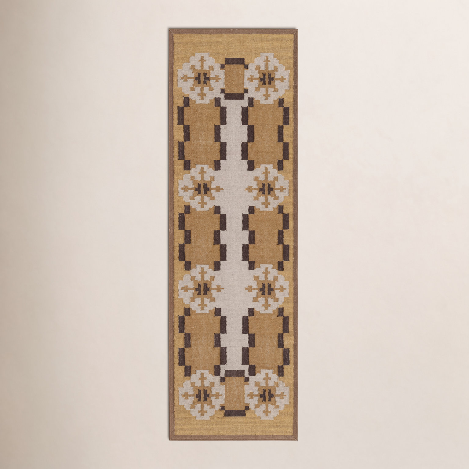 Heidi Nordic Flatweave Geometric Wool Rug, Yellow, 2'6x8'