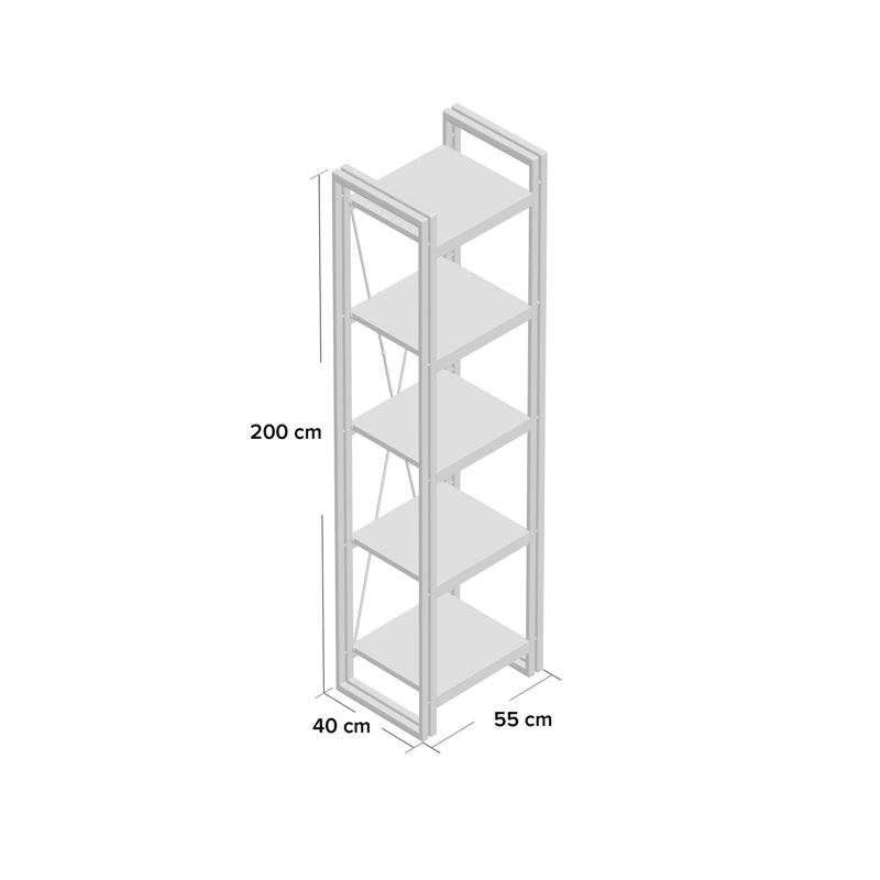 Bundyhill 200 cm H Iron Etagere Bookcase, 200cm H x 55cm W x 40cm D