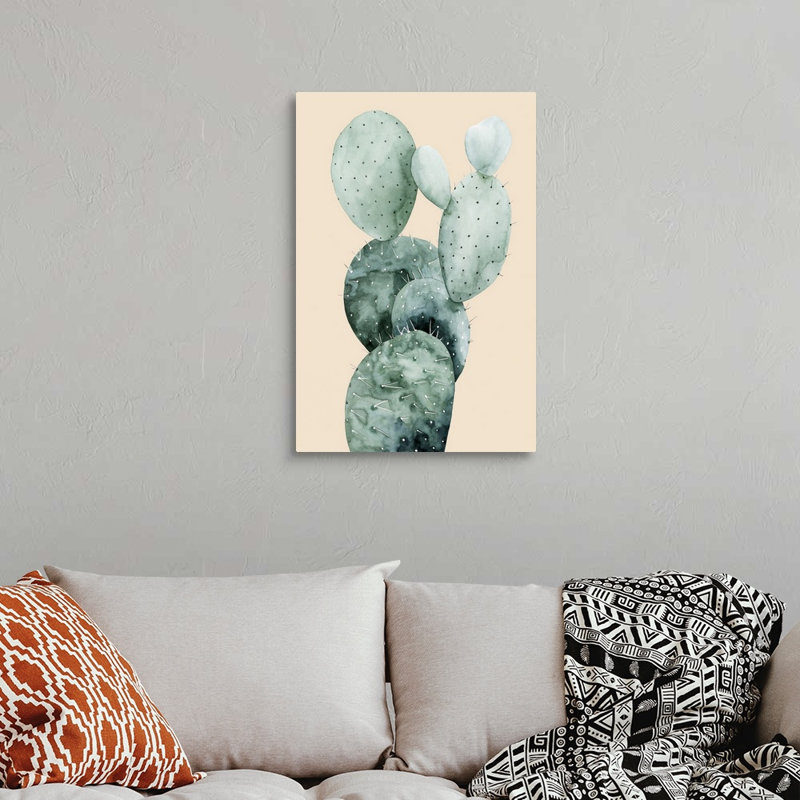 Cactus sur corail I - reproduction d'art sur toile, H 30 po x l 20 po x P 1,25 po, Toile tendue