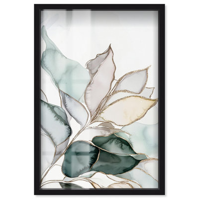 «Pastel Leaves with Gold I Shadowbox Print Elegant Floral Art» par Art Remedy