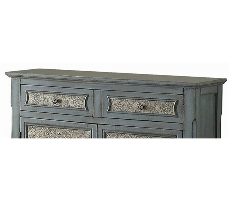 Console à finition antique avec fonction de rangement, deux tiroirs et deux portes, idéale pour la décoration et l'organisation de la maison