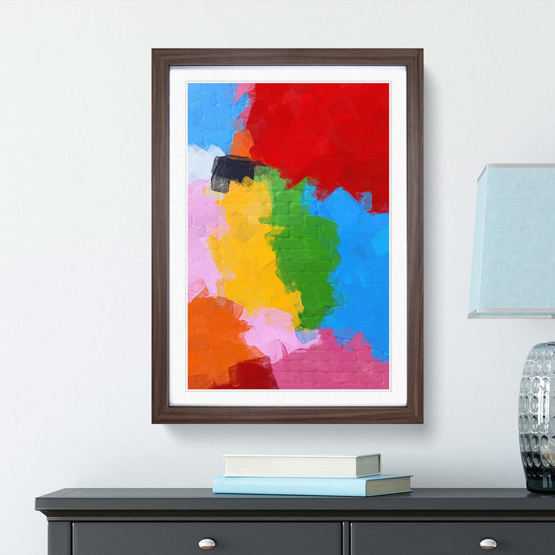 Blocks of Colour in Abstract - Picture Frame Painting Print, 65cm H x 48cm W x 2cm D, Walnut Framed