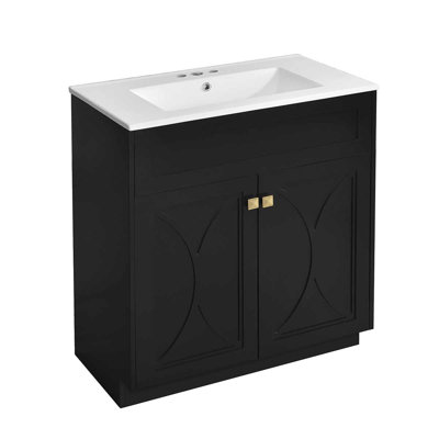 Meuble-lavabo autoportant moderne en céramique avec portes à fermeture douce 30 po Modern