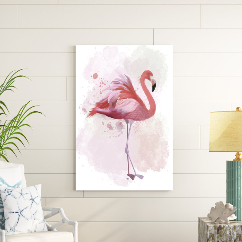 «Fluffy Flamingo 2», peinture sur toile, H 48 po x l 32 po