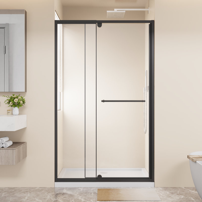 Porte de douche pivotante en verre trempé avec poignée en acier inoxydable l 44 à 48 po x H 72 po Brecken