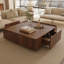 Table basse carrée en noyer avec tiroirs de rangement-115693916