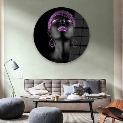 Black Girl Abstract Wall Decor Featuring Purple Lips on Glass Perfect for Adding Artistic Charm to Your Home_Round