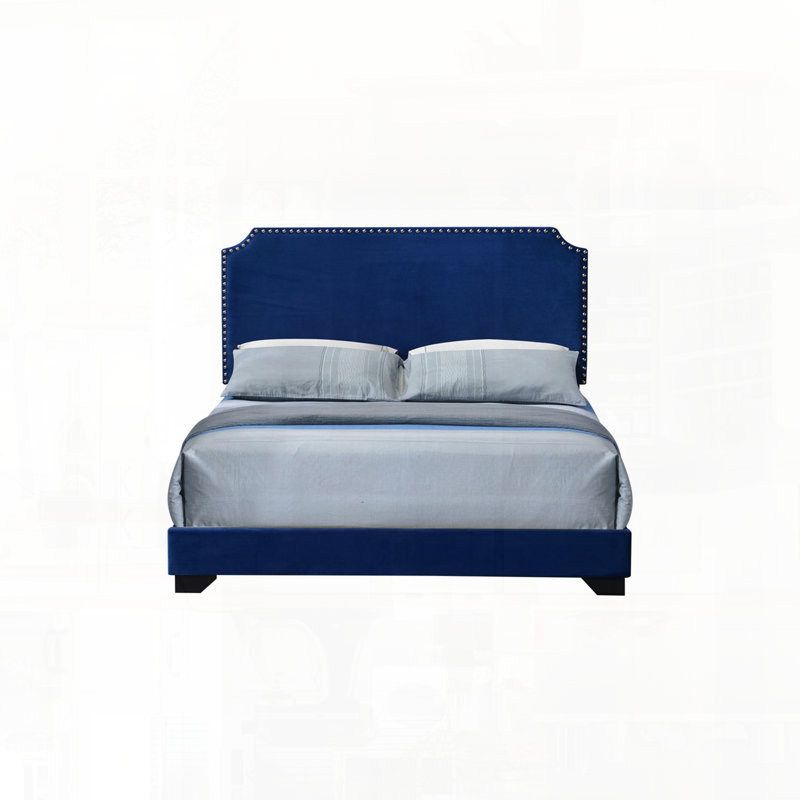 Grand lit en velours bleu Haemon, Bleu