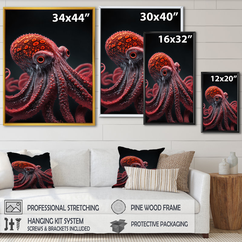 Pieuvre rouge de Murman sur le plancher océanique II - reproduction sur toile, H 32 po x l 16 po x P 1 po