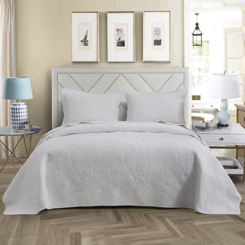 Ensemble de courtepointe 100% coton Palm, Grand, Blanc