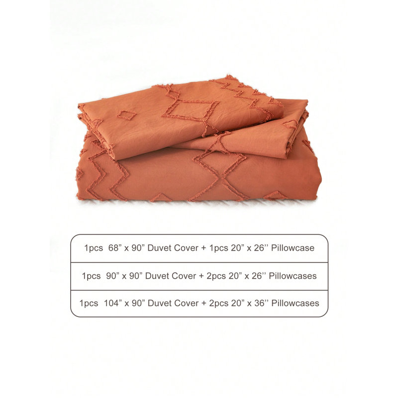 Ensemble de housse de couette Boho EMME, Orange géométrique, Housse de couette pour très grand lit et 2 taies 
