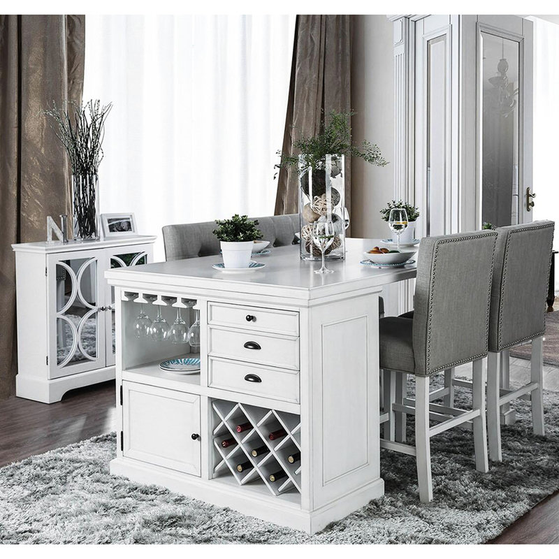 Ensemble de 2 chaises à hauteur de comptoir de style rustique blanc antique et gris avec dossier rembourré élégant pour salle à manger de 2 personnes et espace confortable en tissu