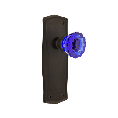 Poignée de porte mortaise intérieure en cristal de cobalt avec plaque longue prairie