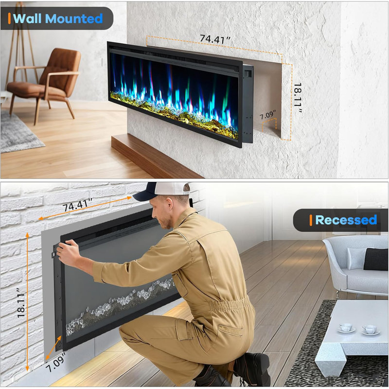 Blue Elephant 152.4cm W Black Electric Fireplace
