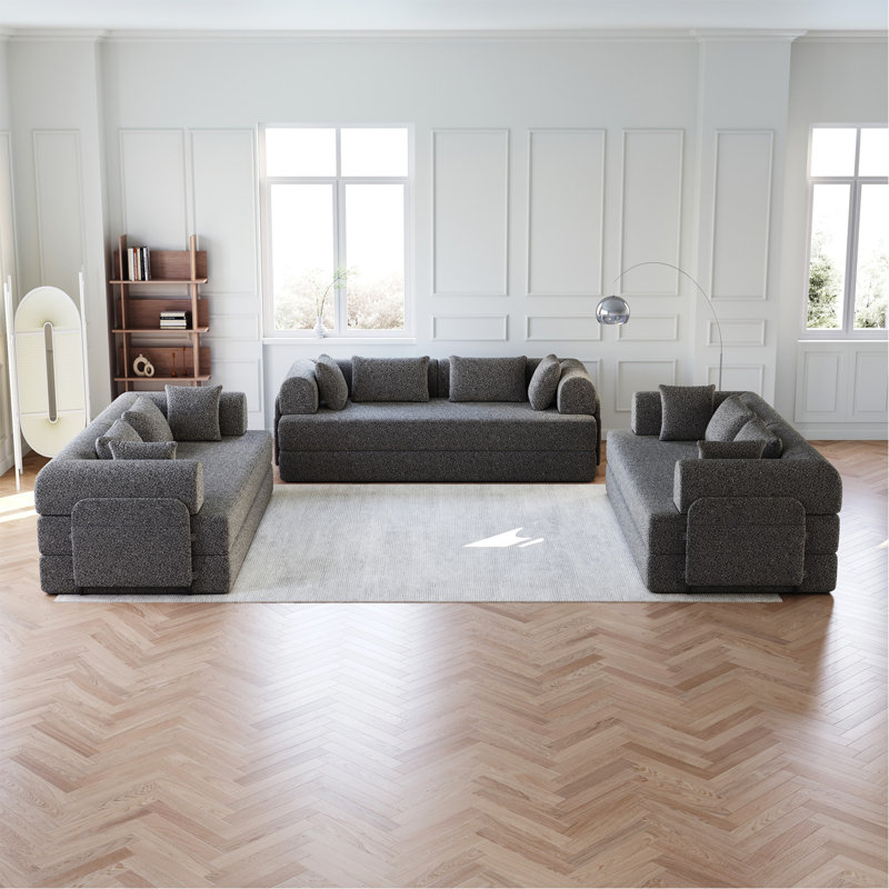 Canapé-lit convertible de 78,7 pouces avec coussin cylindrique, canapé-lit pliant en chenille, canapé-lit pliant avec poche latérale, canapé-lit de plancher, 3 pièces