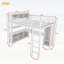 Lit mezzanine en métal pleine grandeur avec armoire, bureau en L et rangements, pour un gain d'espace et une utilisation multifonctionnelle-76393903