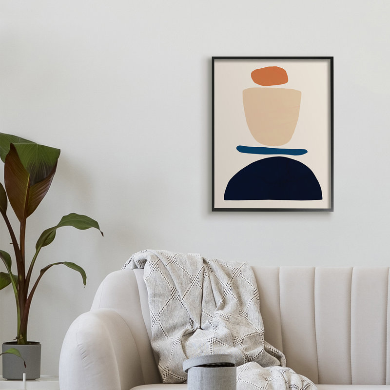 Formes abstraites occidentales, orange et bleu par Victoria Barnes - impression, Giclée encadrée noir minuit