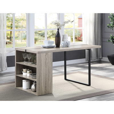Rectangular Grey+black Table For Dining, Working, With Stable Metal Inlay And Versatile Storage Dining Grey Oak Black Finish, A Sleek Design