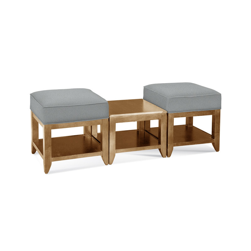 Elements Upholstered Cube Ottoman, Light Blue Performance Fabric; 0851-55, Honey
