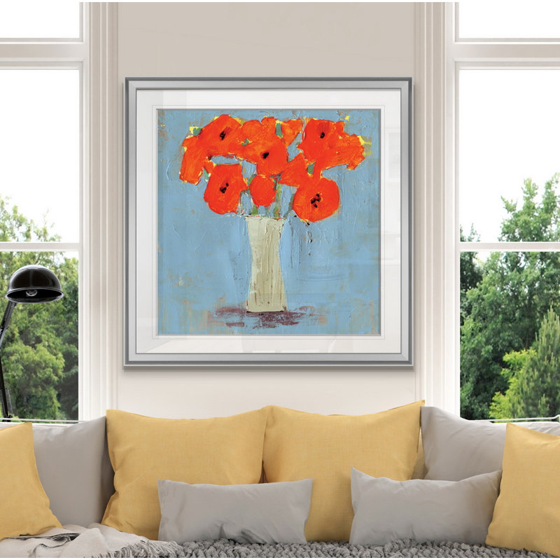 « orange pop impression ii », peinture, H 16 po x l 16 po x P 1,5 po, Encadrement argenté